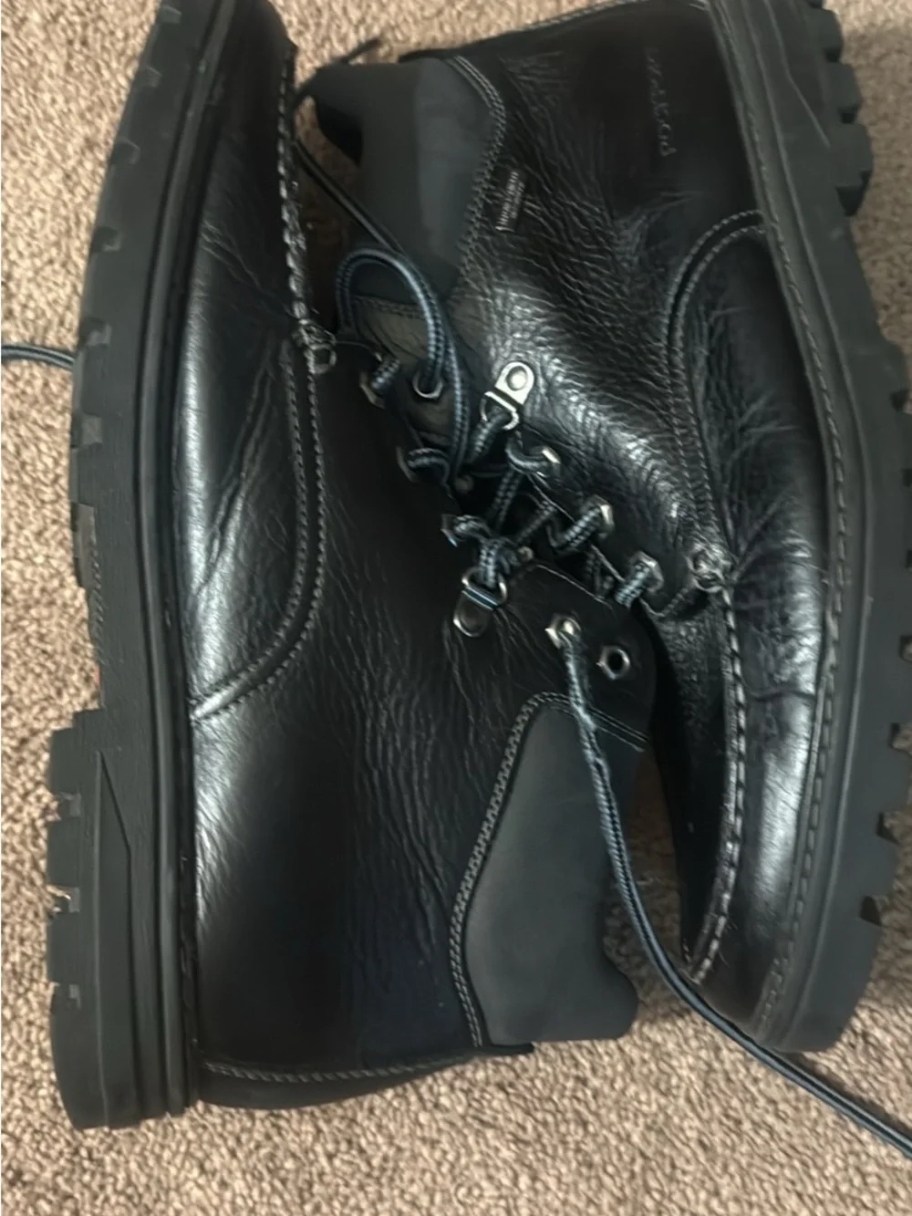 Men's Rockport Black Leather Moc Toe Lace-Up Boots